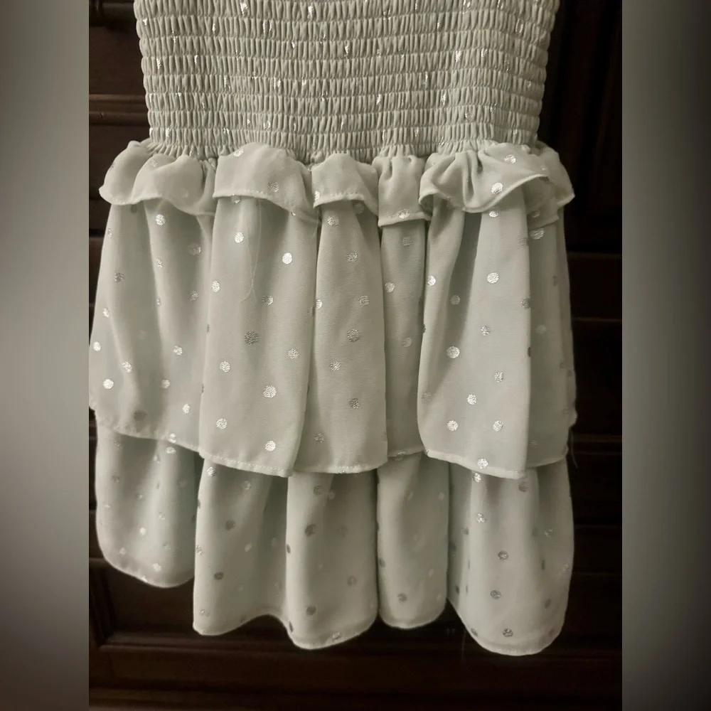 Habitual Girls Light Green w Silver Polka Dot Puff Sleeve Dress - Size 12 - NWOT - Picture 5 of 7